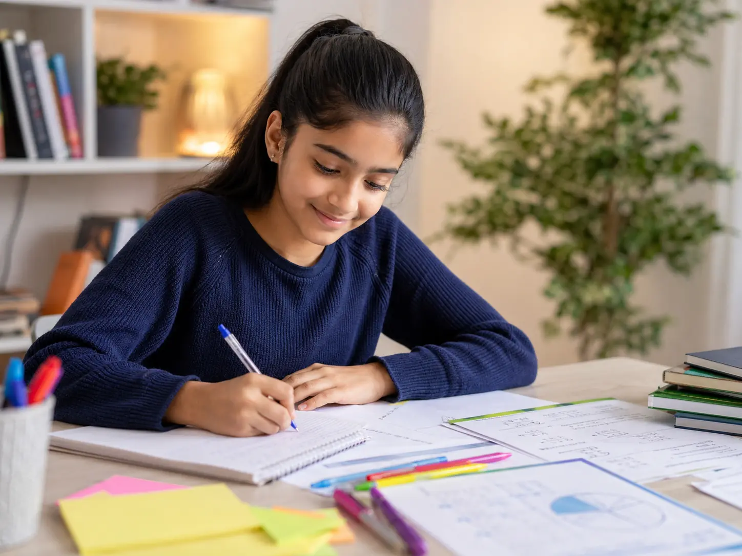 Confident student revising for primary exams