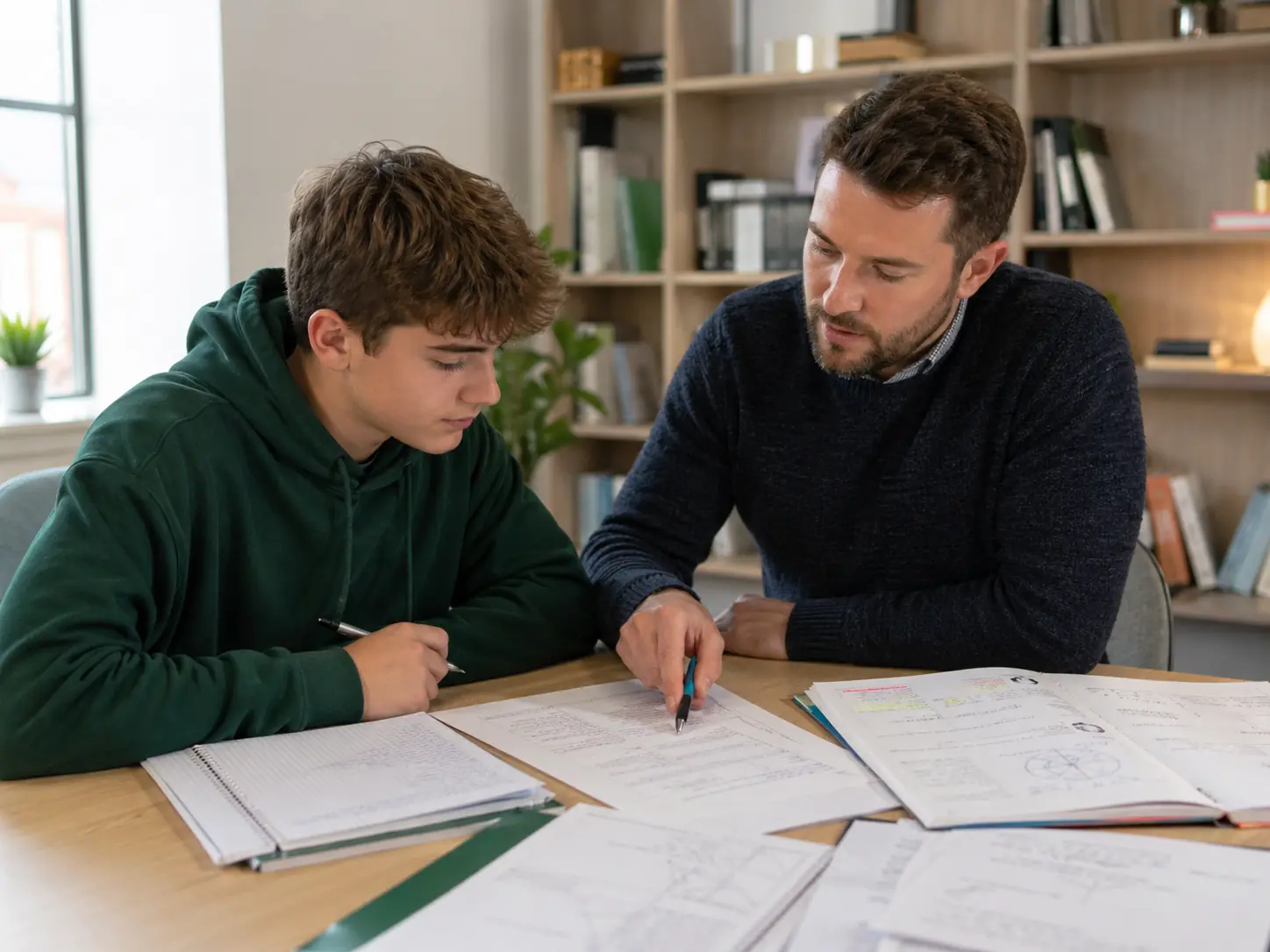 Tutor reviewing GCSE work