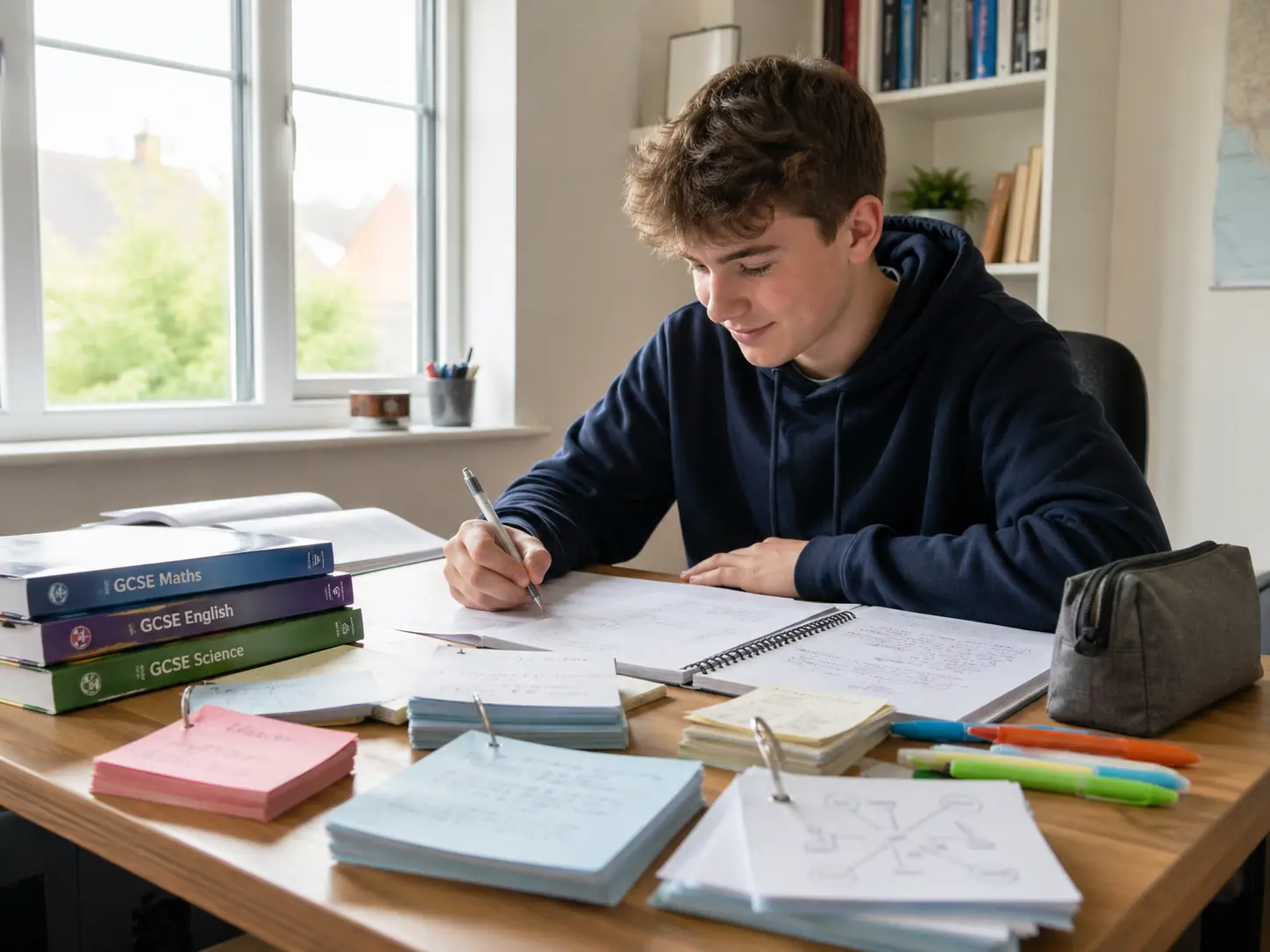 Confident GCSE student revising