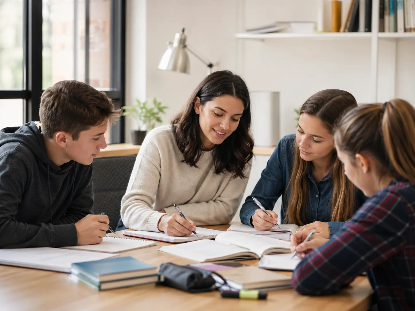 Tutor helping students in a balanced learning session