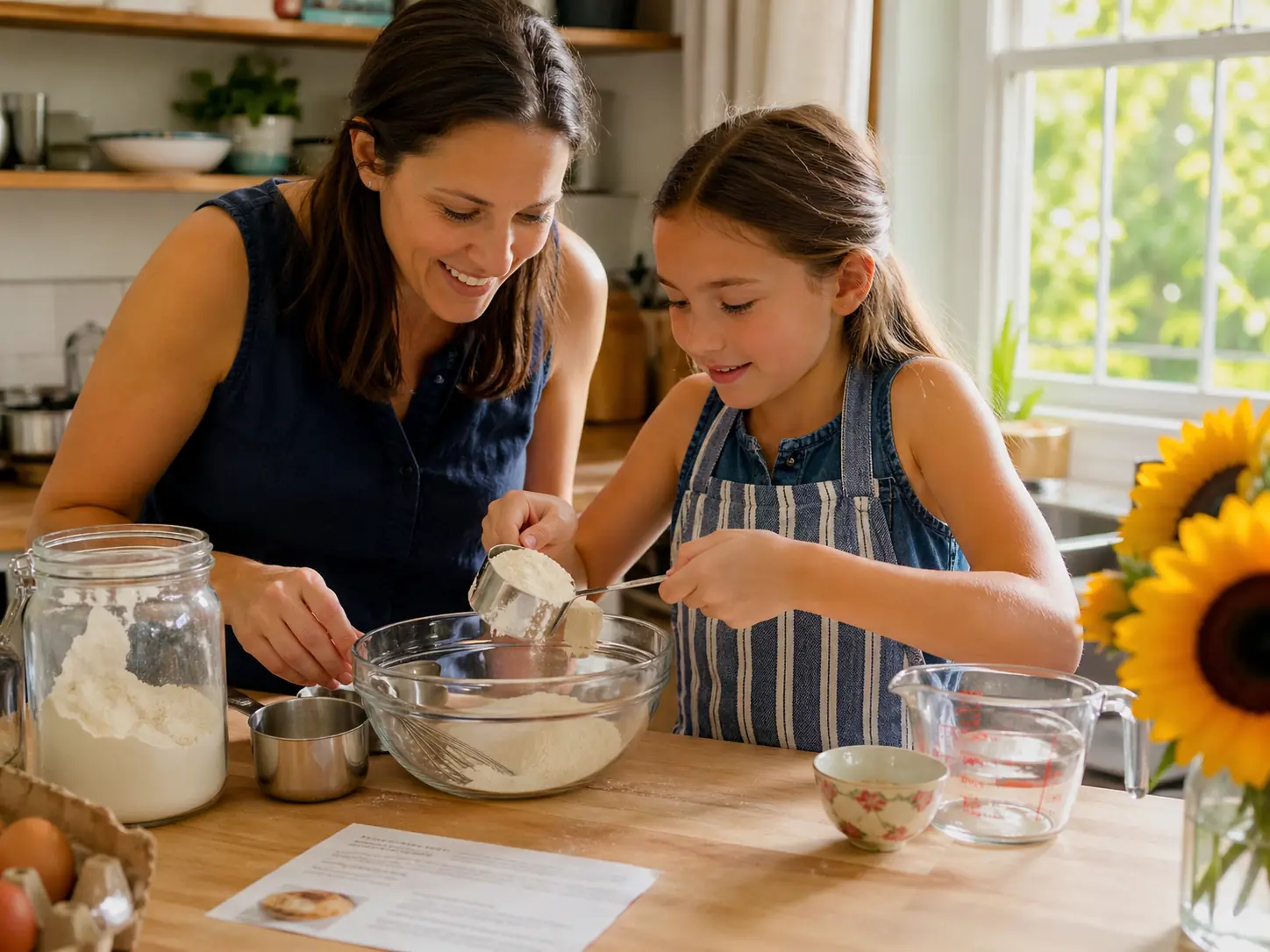 Parent and child baking together