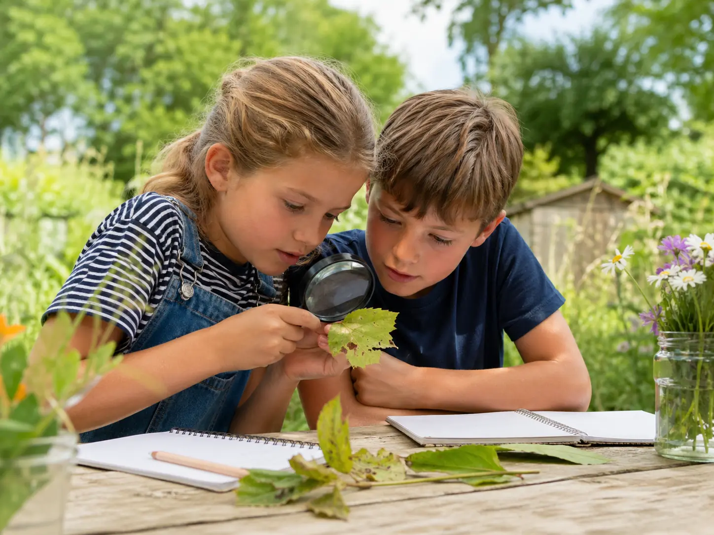 Child exploring nature with a magnifying glass