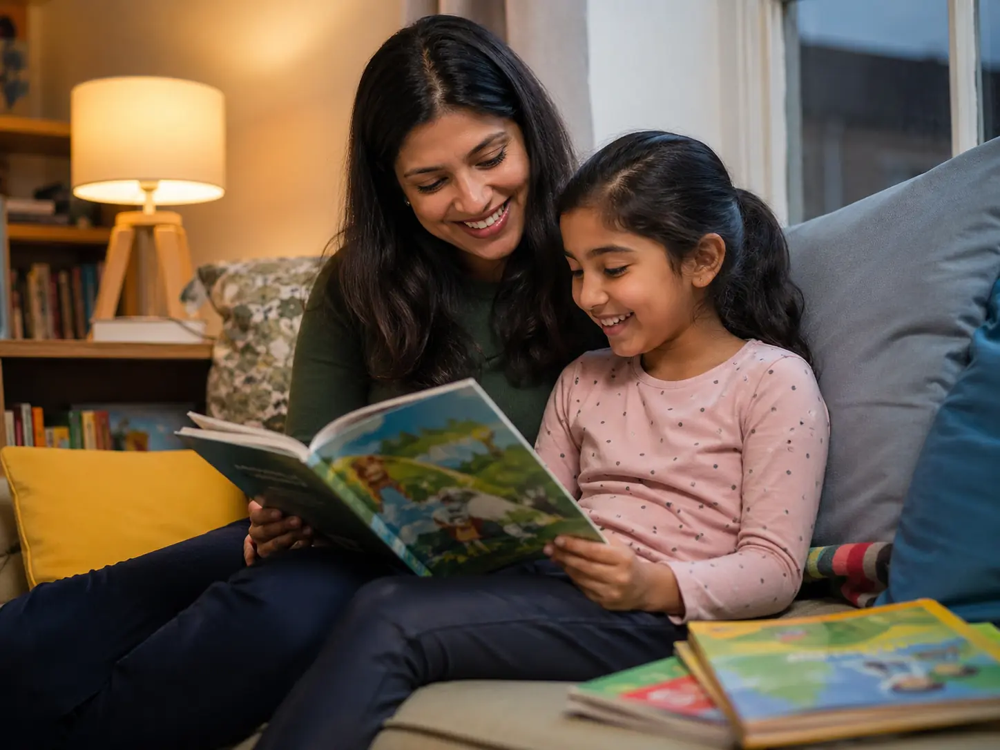 Parent and child reading together