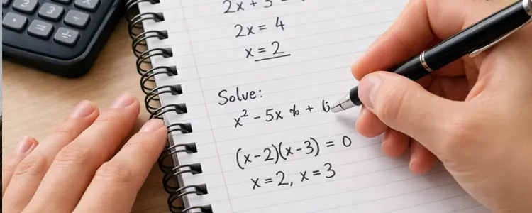 Student solving a maths problem in a notebook